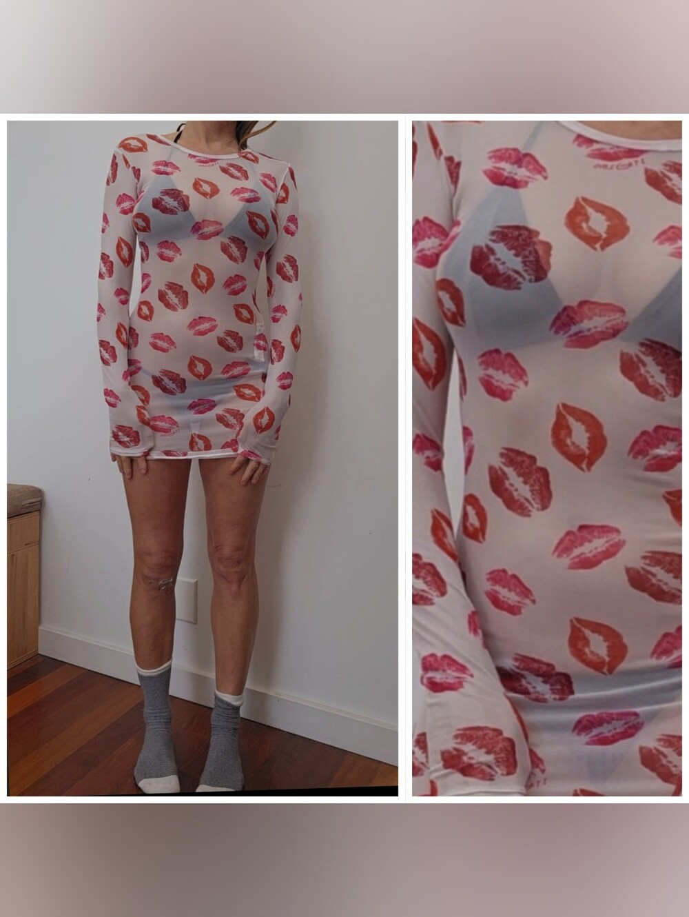 Omighty Rare Kisses Sheer Long Sleeve Mini Dress S